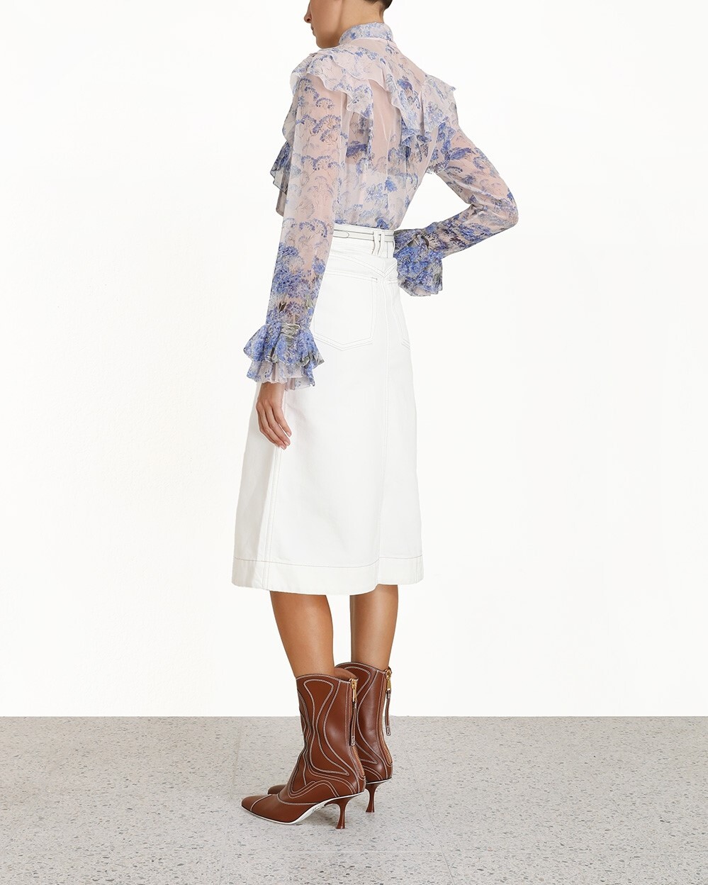 LUMINOUS RUFFLE BLOUSE (CORNFLOWER PRINT)- ZIMMERMANN AUTUMN