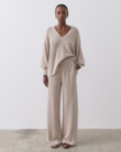 ELIZABETH PALAZZO KNIT PANT (FLAX MARLE)