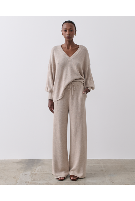 ELIZABETH PALAZZO KNIT PANT (FLAX MARLE)