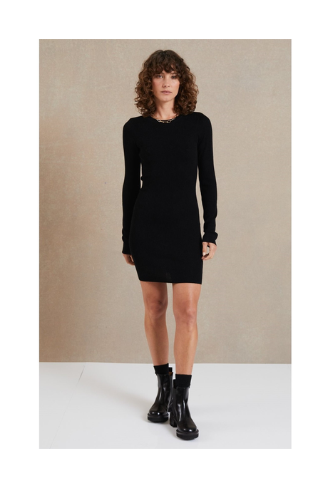 FREYA LONG SLEEVE KNIT MINI DRESS (BLACK)