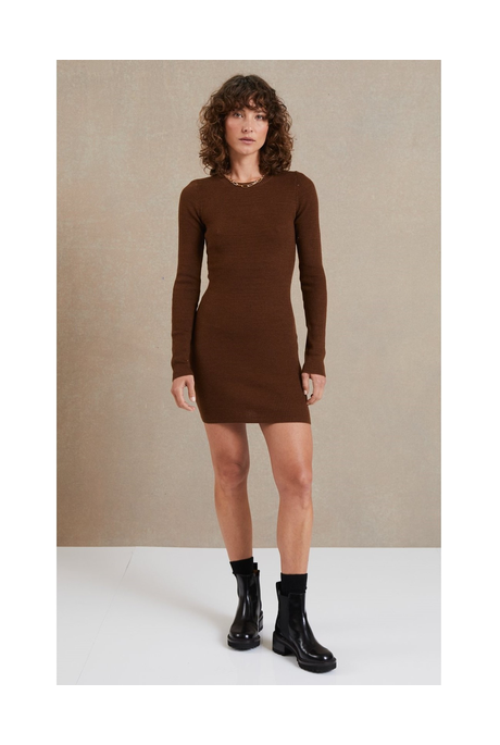 FREYA LONG SLEEVE KNITMINI DRESS (CHOCOLATE)