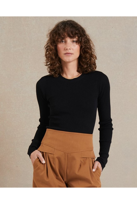 FREYA CREW NECK KNIT TOP (BLACK)