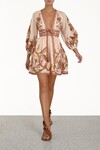 CASSIA PLUNGE BOW MINI DRESS (CREAM BIRD FLORAL)