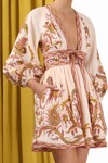 CASSIA PLUNGE BOW MINI DRESS (CREAM BIRD FLORAL)