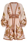 CASSIA PLUNGE BOW MINI DRESS (CREAM BIRD FLORAL)