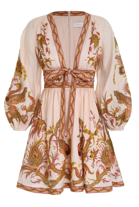 CASSIA PLUNGE BOW MINI DRESS (CREAM BIRD FLORAL)