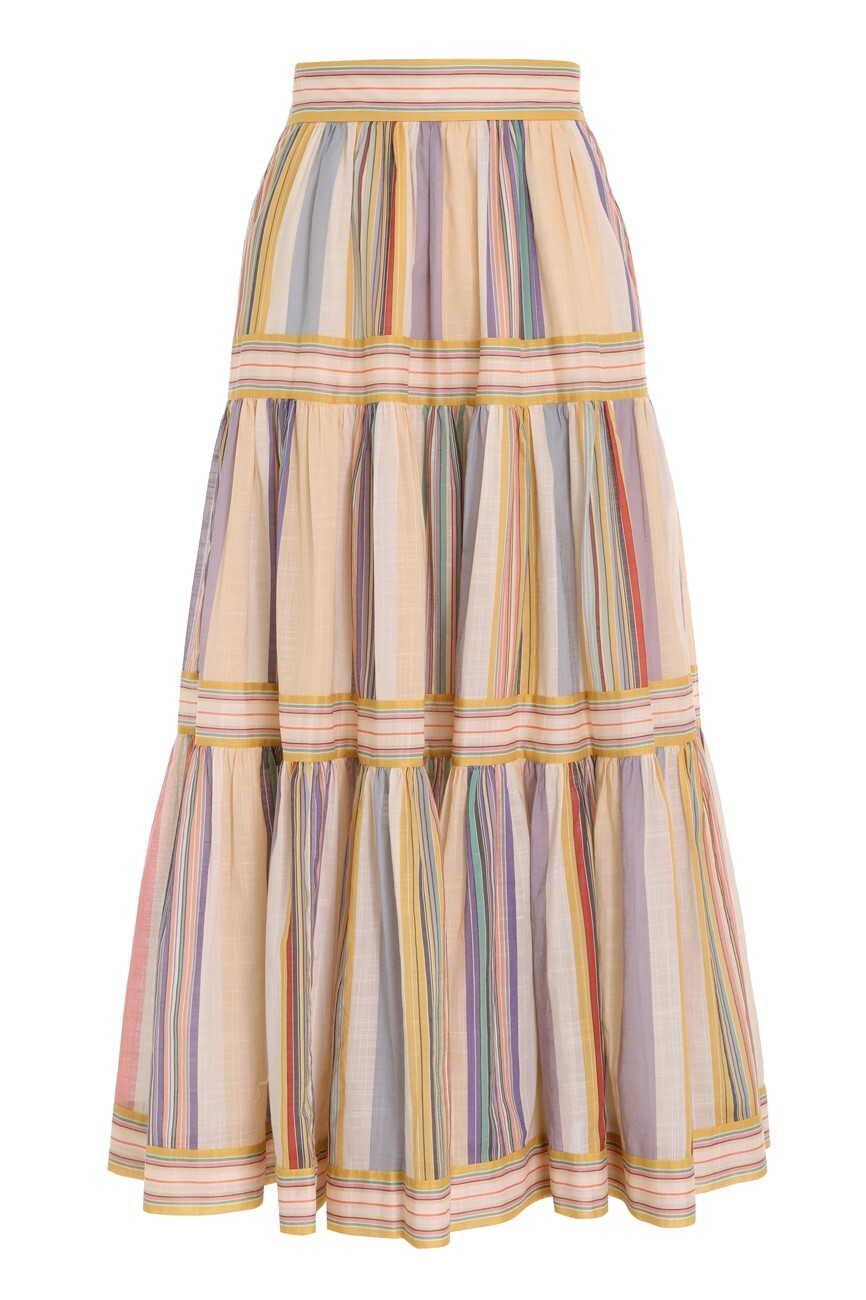 MAE LONG TIERED SKIRT (MULTI STRIPE)- ZIMMERMANN AUTUMN WINTER 21 ...