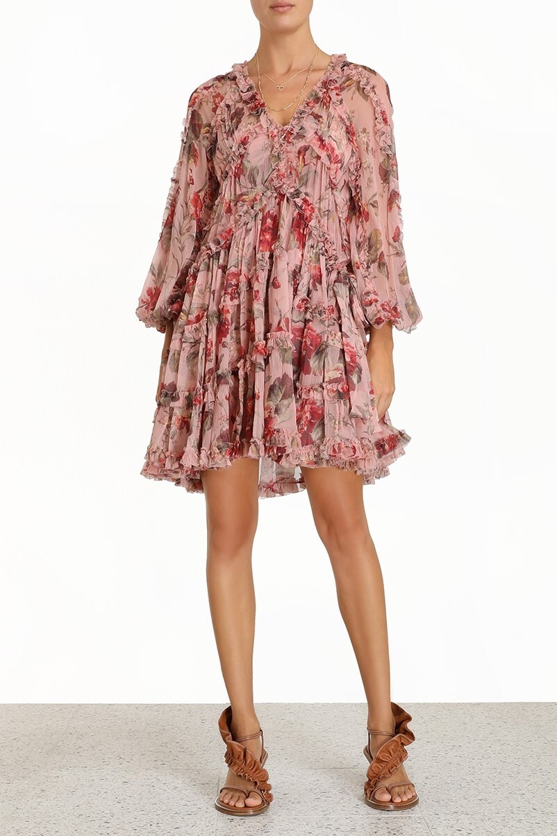 CASSIA FRILL BILLOW DRESS (MUSK FLORAL)- ZIMMERMANN AUTUMN WINTER 21 Boxing  Day Sale
