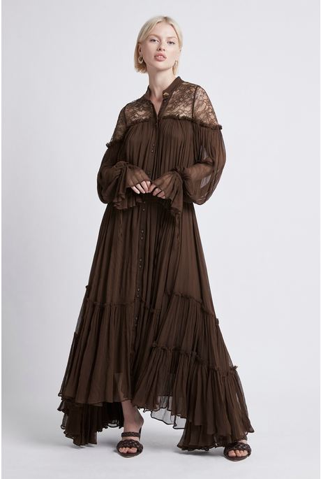 VEIL SMOCK LACE DRESS (CHOCOLATE)