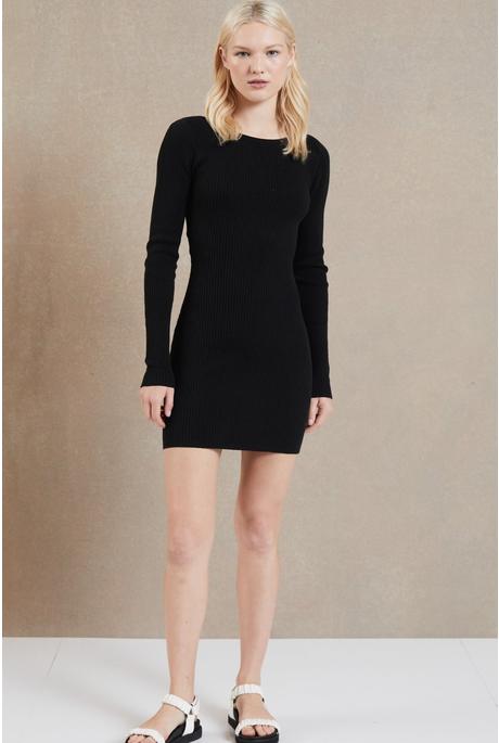 RIVIERA LONG SLEEVE MINI DRESS (BLACK)