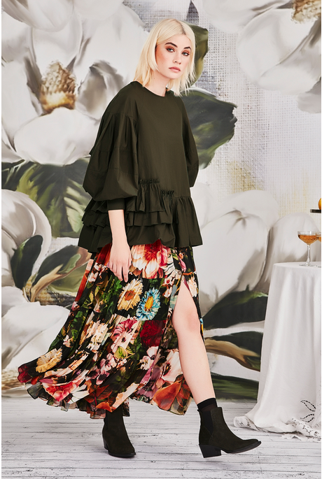 TIERS GONE BY SKIRT (BLACK FLORAL)