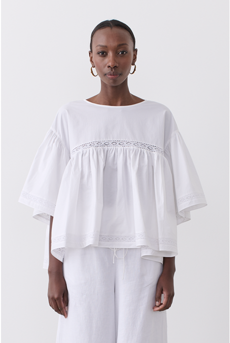 WILLOW ORGANIC COTTON SMOCK TOP (OPTICAL WHITE)