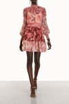 CONCERT SPLICED LANTERN MINI DRESS (PINK MIXED PRINT)