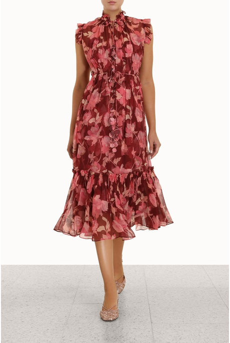 CONCERT FLUTTER DRESS (BURGUNDY PEONIES)