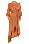 SILK WRAP MIDI DRESS (TAN)