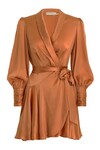 SILK WRAP MINI DRESS (TAN)