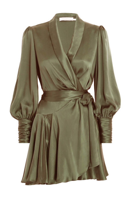 SILK WRAP MINI DRESS (KHAKI)