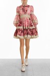 CONCERT SPLICED TRIM DRESS  (PINK MIXED PRINT)