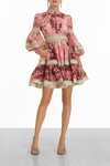 CONCERT SPLICED TRIM DRESS  (PINK MIXED PRINT)