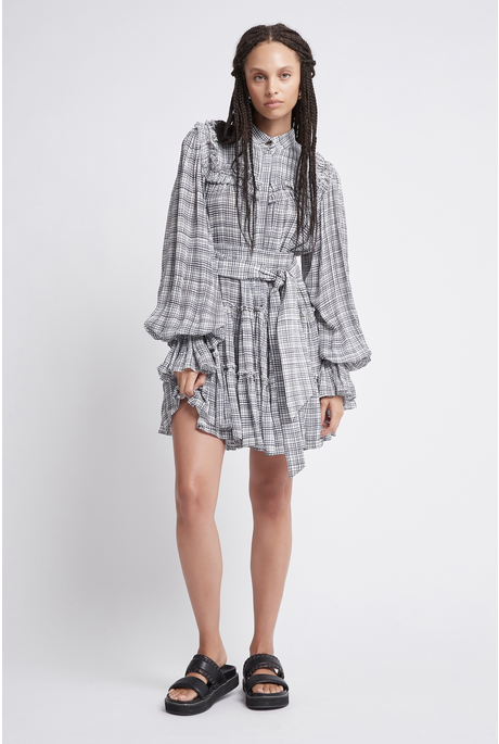 MEMENTO BIB MINI DRESS (BLACK + WHITE CHECK)