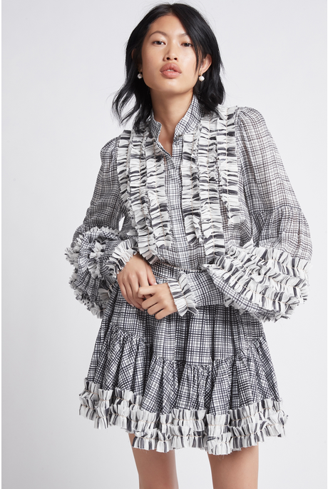 MEMENTO RUFFLE BLOUSE (BLACK + WHITE CHECK)