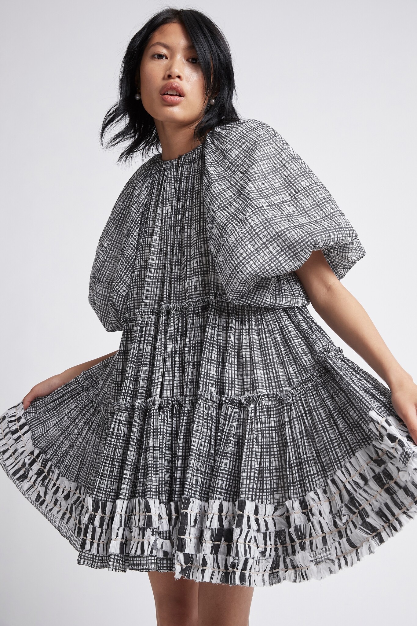 Memento Smock Mini Dress Black White Check by Aje. LW