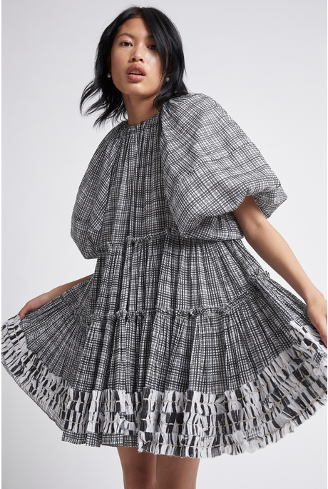 MEMENTO SMOCK MINI DRESS (BLACK + WHITE CHECK)