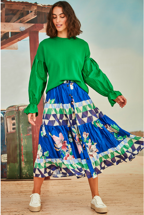 SPLICE WORLD SKIRT (BLUE FLORAL)