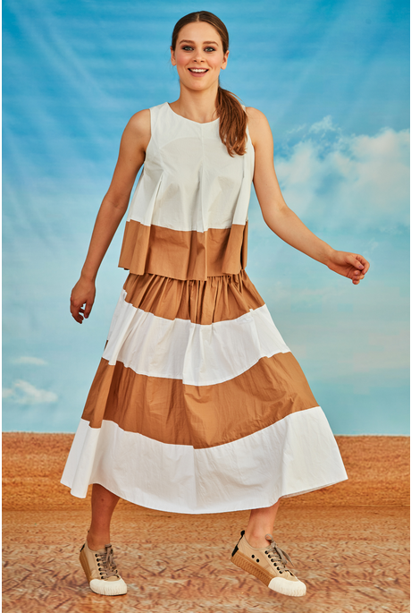 STRIPE DREAM SKIRT (WHITE/CARAMEL)