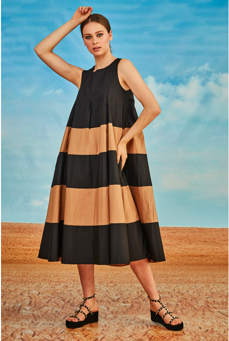 I'VE GOT THE SCOOP DRESS (BLACK/CARAMEL)