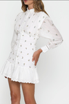 LUSTER SMOCKED SHIRT DRESS (WHITE)