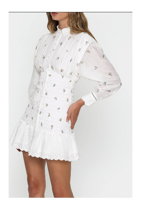 LUSTER SMOCKED SHIRT DRESS (WHITE)