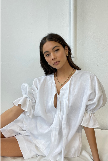 PETAL BLOUSE (WHITE LINEN)