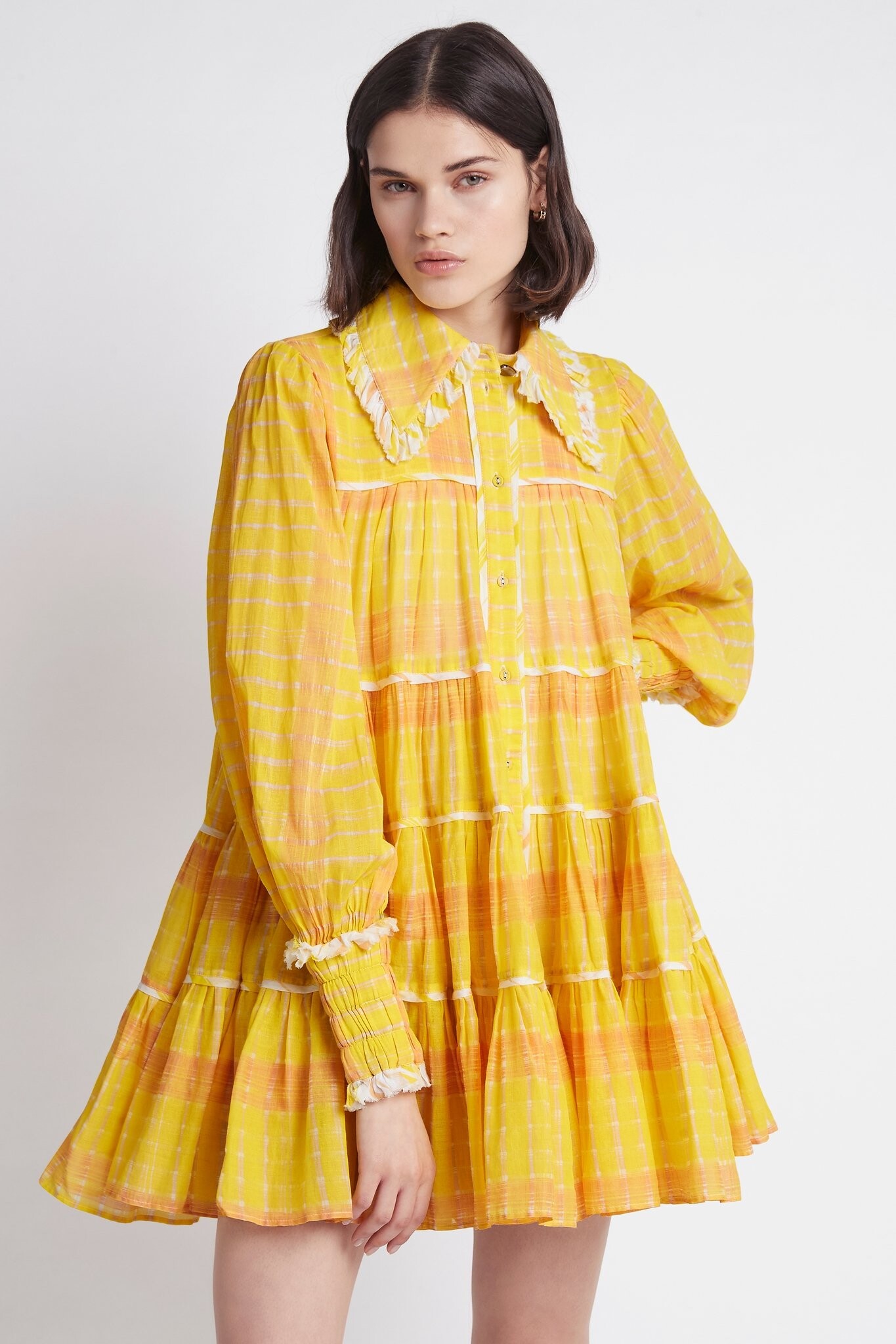 WILDERNESS SMOCK DRESS (YELLOW CHECK)- AJE. SPRING 22 Boxing Day Sale
