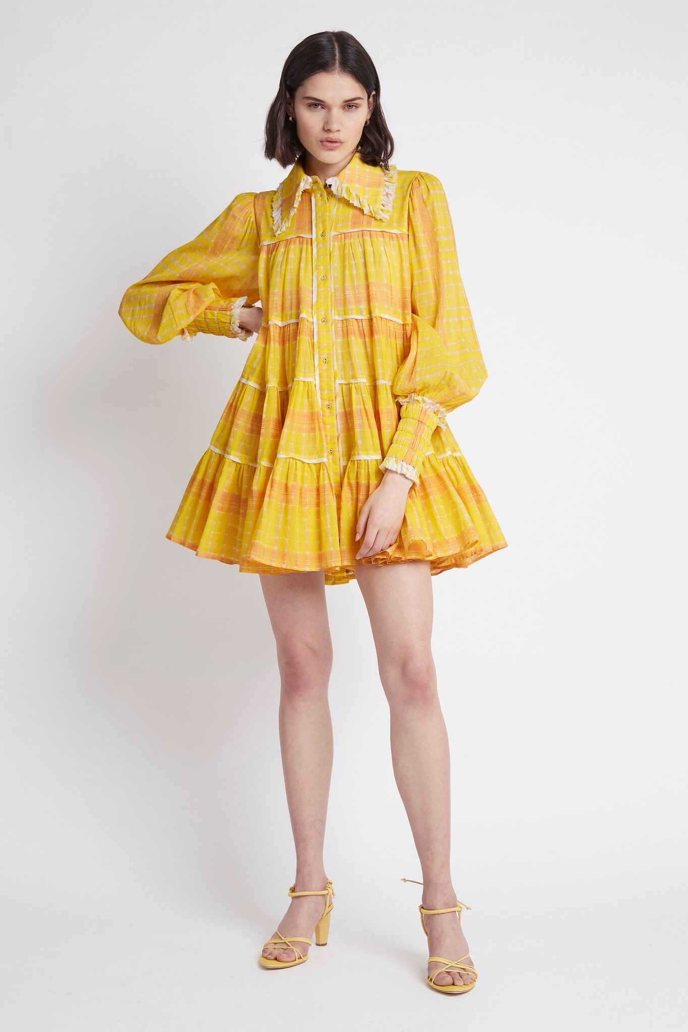 WILDERNESS SMOCK DRESS (YELLOW CHECK)- AJE. SPRING 22 Boxing Day Sale