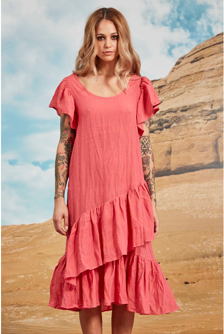 AROUND THE FRAY DRESS (CORAL)