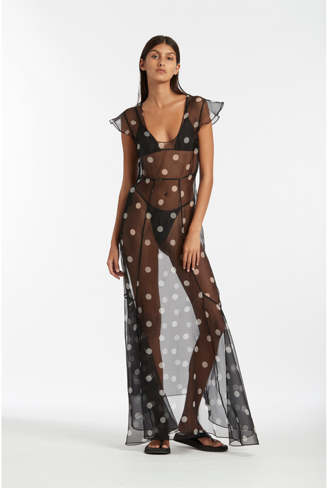 MARGOT LOW BACK GOWN (BLACK POLKA DOT)