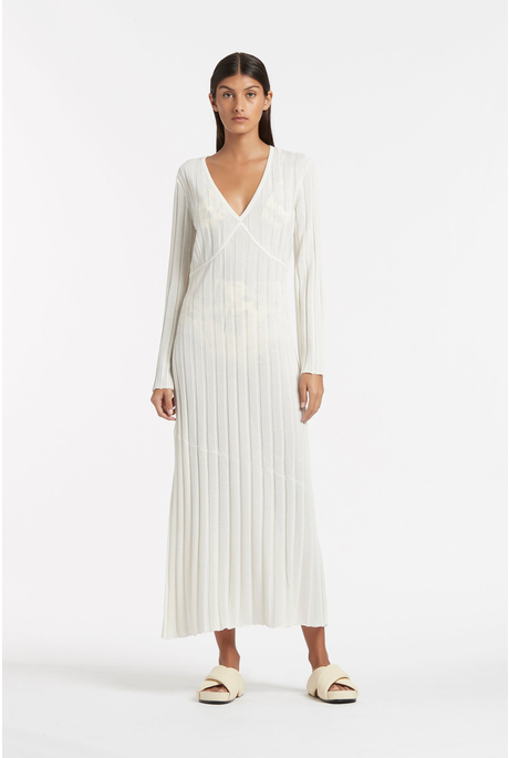 BASILE V NECK DRESS (IVORY)