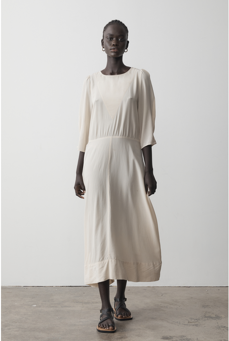 ROSEWOOD SILK V PANEL DRESS (VINTAGE CREAM)