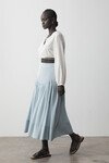 ROSEWOOD SILK V YOKE MIDI SKIRT (BLUE HAZE)