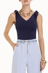 POSTCARD TIE SHOULDER TOP (NAVY)