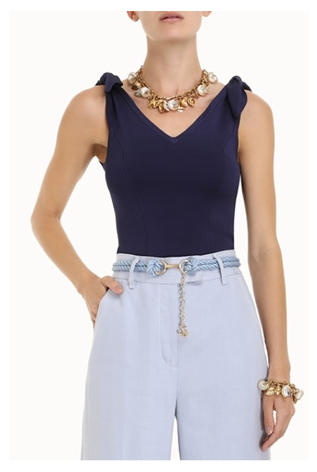 POSTCARD TIE SHOULDER TOP (NAVY)