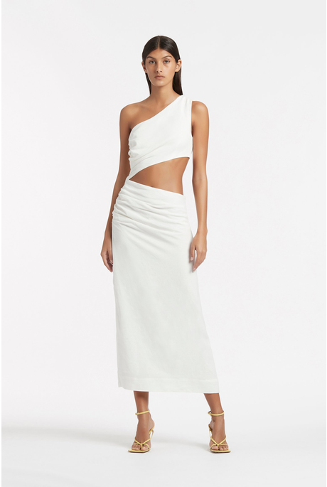 CLEMENCE ONE SHOULDER MIDI DRESS (IVORY)