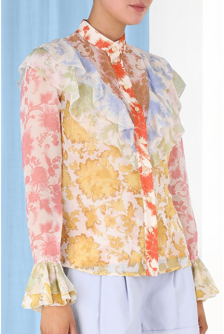 POSTCARD RUFFLE BLOUSE (SPLICED TONAL FLORAL)