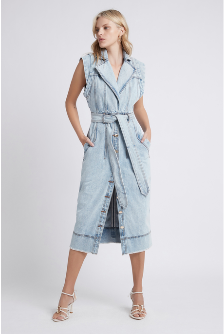 BELMOND BUTTON DENIM MIDI DRESS (BLUE WASH)