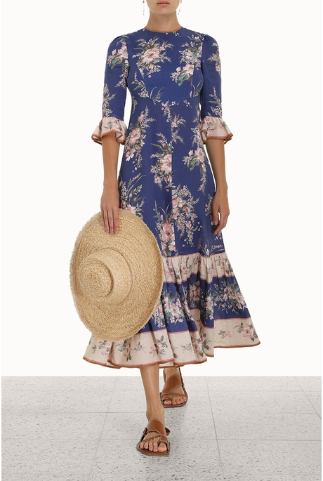 MOONSHINE MIDI DRESS (BLUE WATERCOLOUR FLORAL)