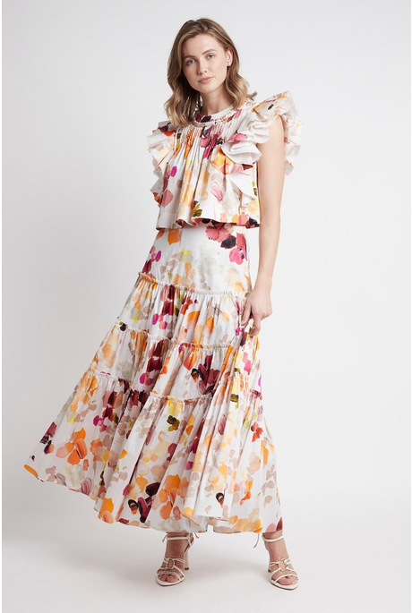 DASSIA TIERED MAXI SKIRT (WALLPAPER FLORAL)