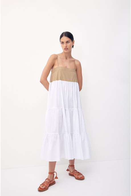 VIOLET TIERED DRESS (SAND/WHITE)