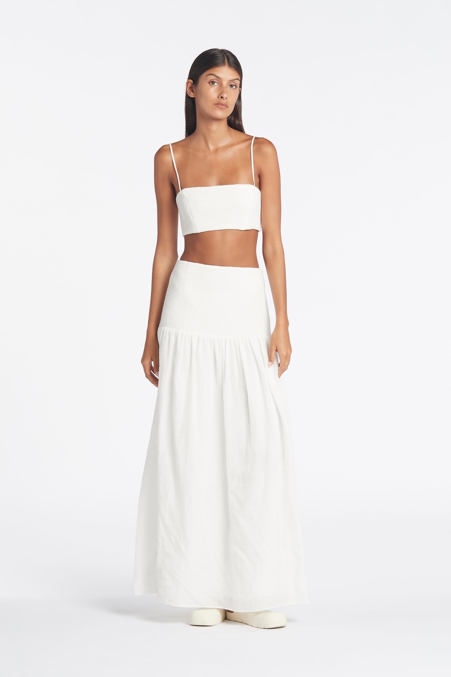 Sir Diana Smocked Maxi Skirt (Ivory) | Lynn Woods