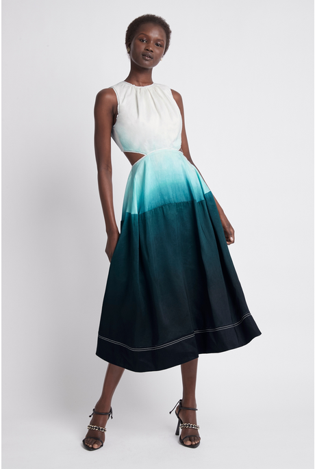 COSMOS CUT OUT MIDI DRESS (TEAL OMBRE)